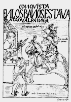 Encuentro de Pizarro con Atahualpa, que ve por primera vez un caballo. Ilustración de Guamán Poma de Ayala